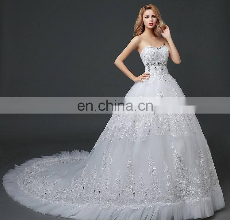 HS1618 New Luxury Sexy Sweetheart Strapless Applique Beaded Chapel train Tulle Wedding Dresses Wedding dress Bridal Gowns Dress