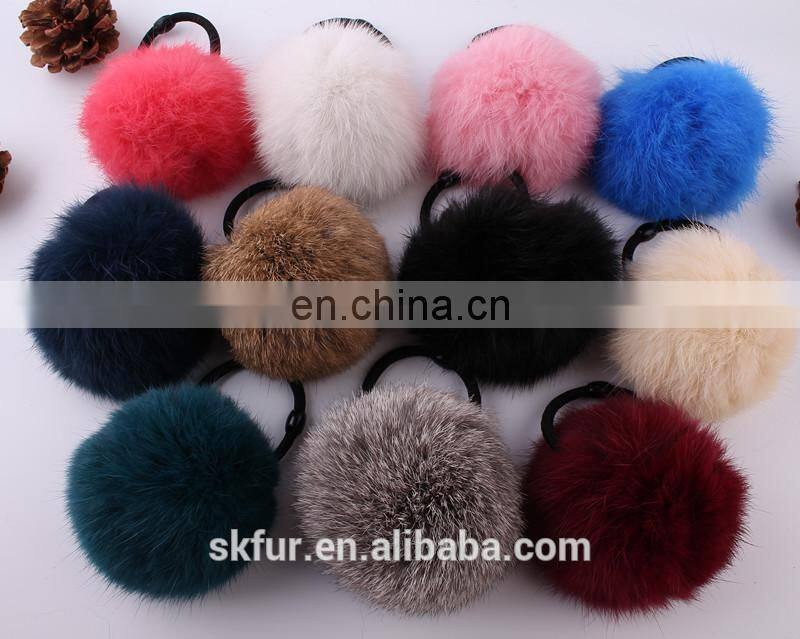 Factory wholesale elastic hair rubber tie with rabbit or faux fur ball for girls and women