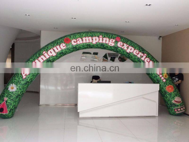 Custom printed green lighted inflatable circle arch gate for sale