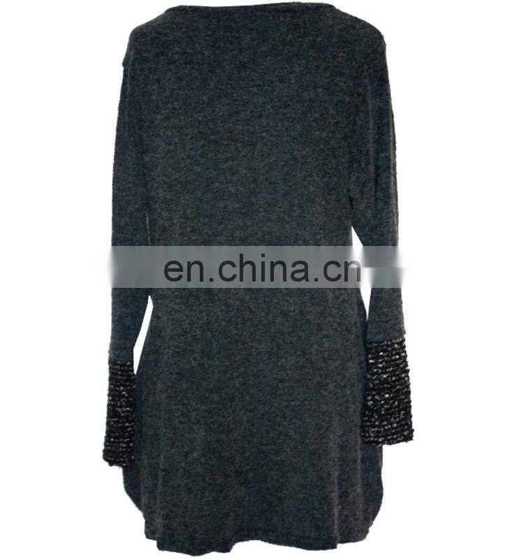 Gray Plus Size Long Sleeve Tunic Asymmetrical Hem Women Sweater Tunic