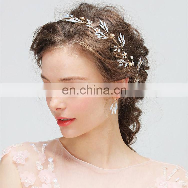 Wedding Accessories Enchanted Floral Opal Rhinestone Regal Reverse Hair Vine and Earring Set Headpiece Prom Halo Women Headpiece