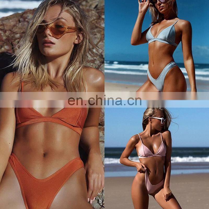 2019 Summer Swimwear Women Two Pieces Bikini Set Solid Padded Push Up Swimwear Swimsuit Pool badeanzug damen New Arrival