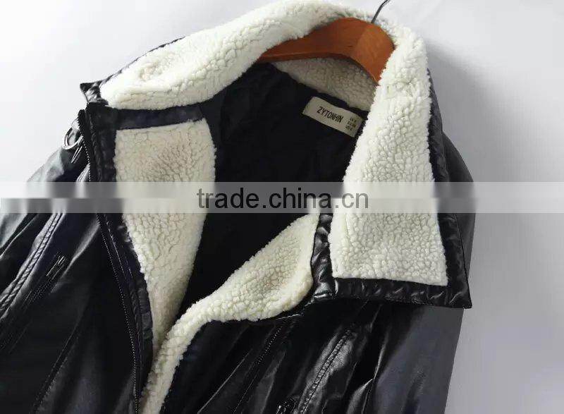Jacket wholesale 2015 fashion women Zippered Faux Leather jacket