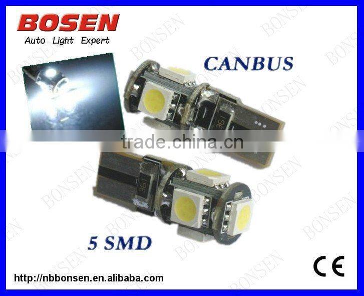 samsung 5252 led chip 5SMD Canbus error free non-polarity auto bulb T10-5SMD-5252 led car lamp