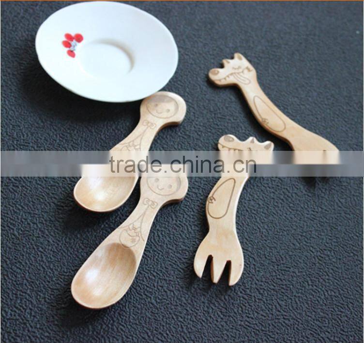 Cartoon Girl Children wooden spoon with fork