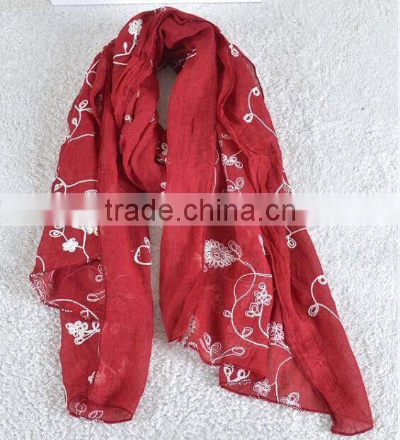 Winter Spring Fashion Long Cotton Flower Machine Embroidery Scarf