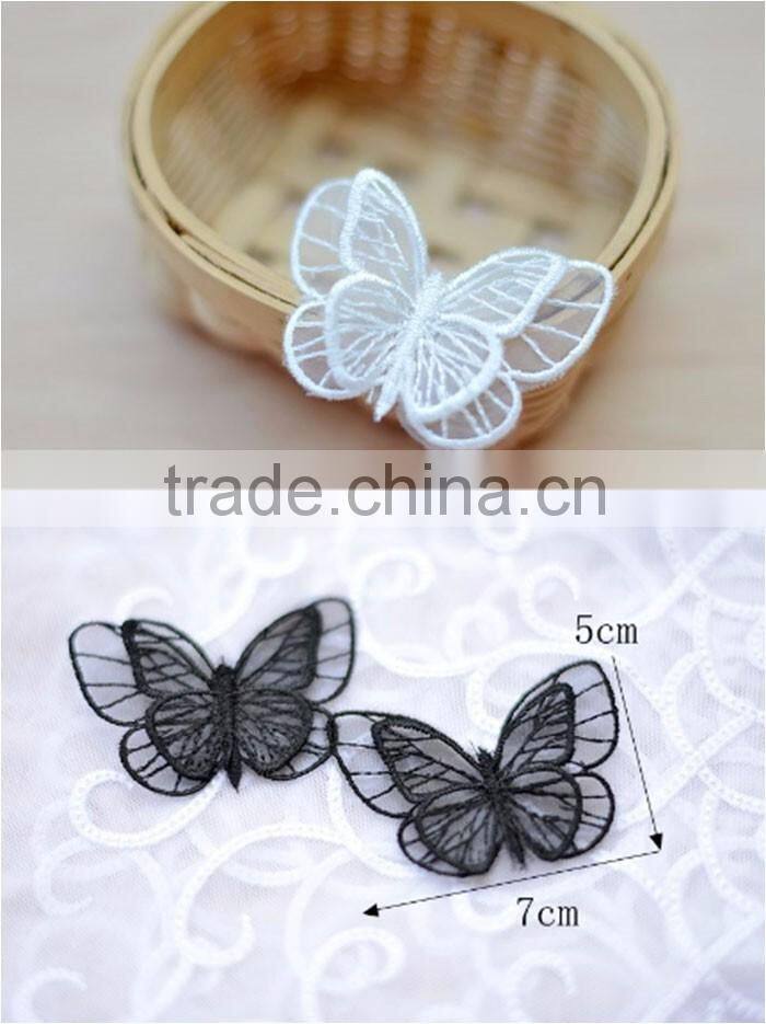 7*5cm China factory cheap sew on DIY accessory polyester organza embroidery coloruful butterfly patch