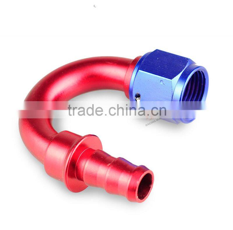 Interchangeable Iso9000 Wholesale Aluminum Oil Cooler Hose Fitting 180 Degree Push On End blue and red 10-180-10