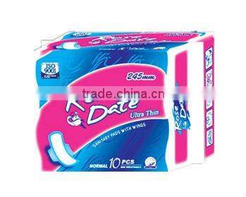 245mm super absorbent sanitary napkin with wings