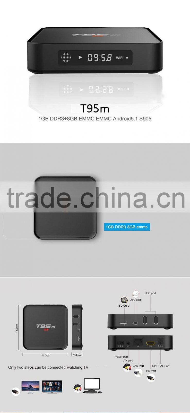 T95M iLepo plus 4K low configuration 1GB RAM android 5.1 LED display OTT TVBOX