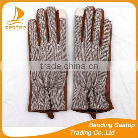 women and ladies sheep suede and Houndstooth fabric touch screen gloves