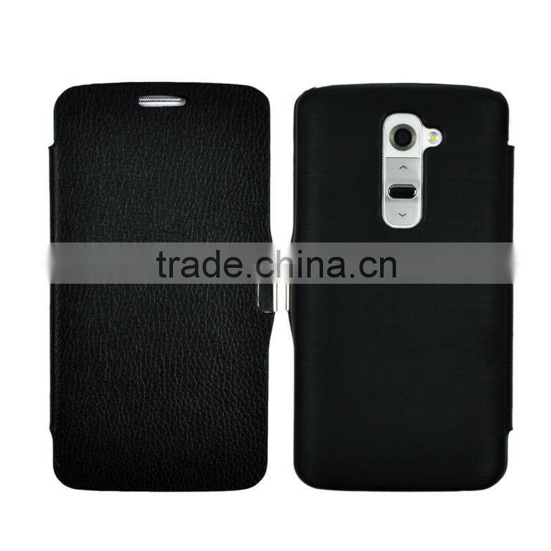 For LG G2 Mobile Phones Stylish Lichee PU Leather Magnetic Flip Case Cover