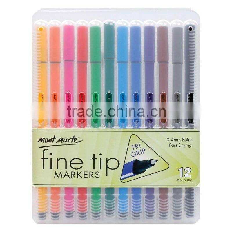 Mont Marte Fine Tip Marker Tri Grip in Case 12pce