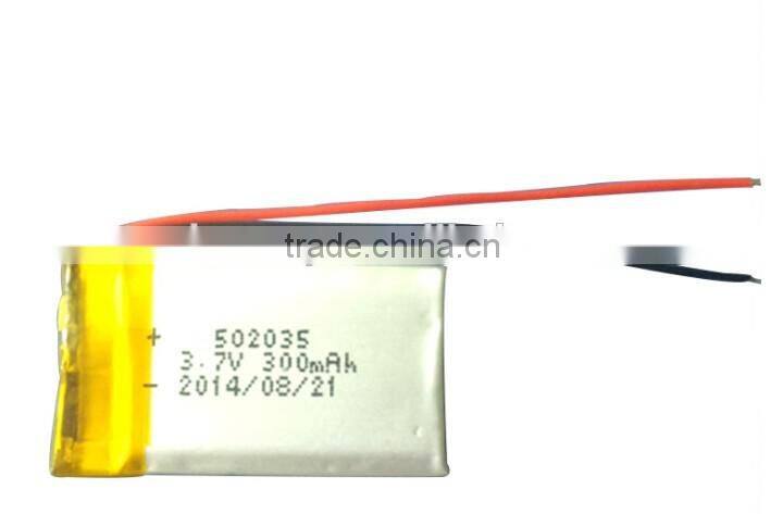 Small Rechargeable Lithium polymer battery 502035 300mAh 3.7V