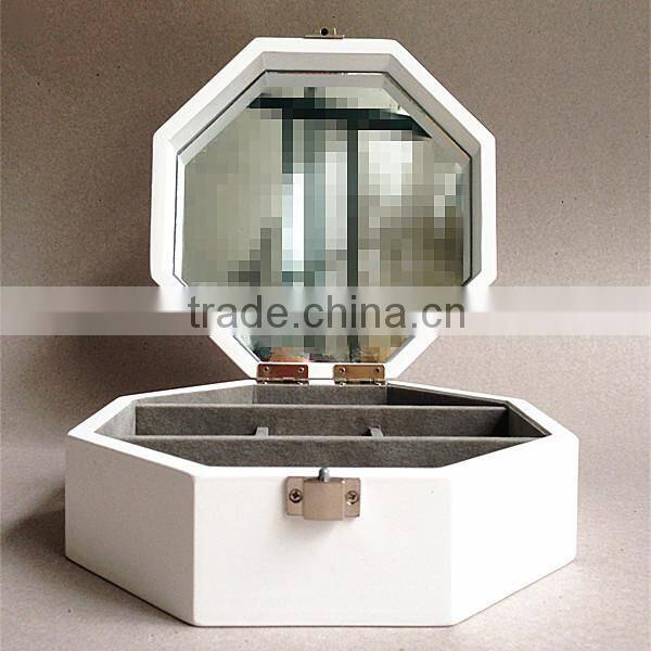wholesale new design wood box white hexagon mirror jewelry case