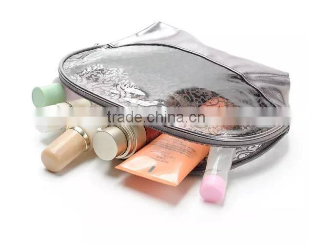 Personalized High quality Newest half moon lace printing transparent PVC makeup bag