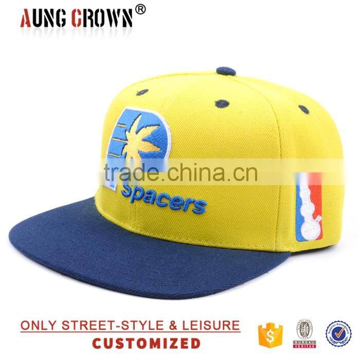 casual embroidery flat bill yellow snapback cap
