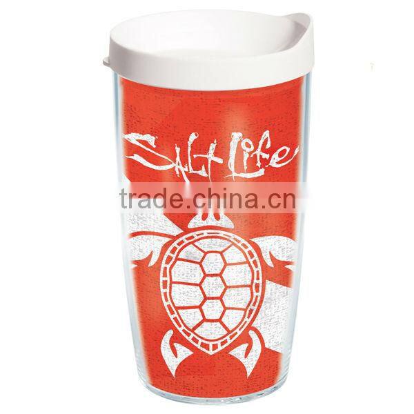 450ml/16oz BPA free plastic double wall tumbler with PVC sheet insert