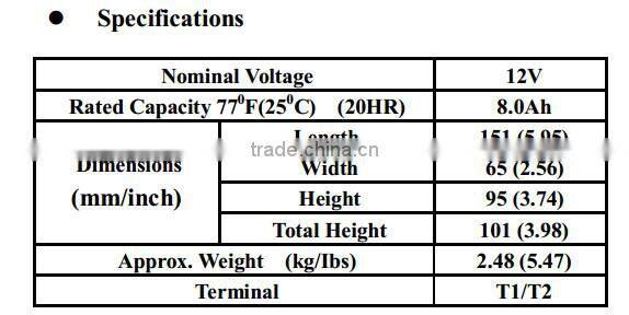12V 8Ah Deep Cycle UPS lead acid battery