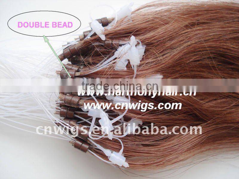 Popular double beads remy micro loop indian hair extensions