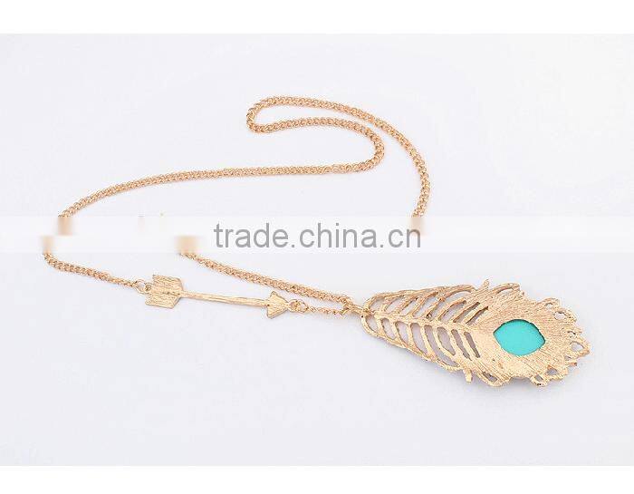 New gold chain design jewellery arrow charm feather pendant necklace
