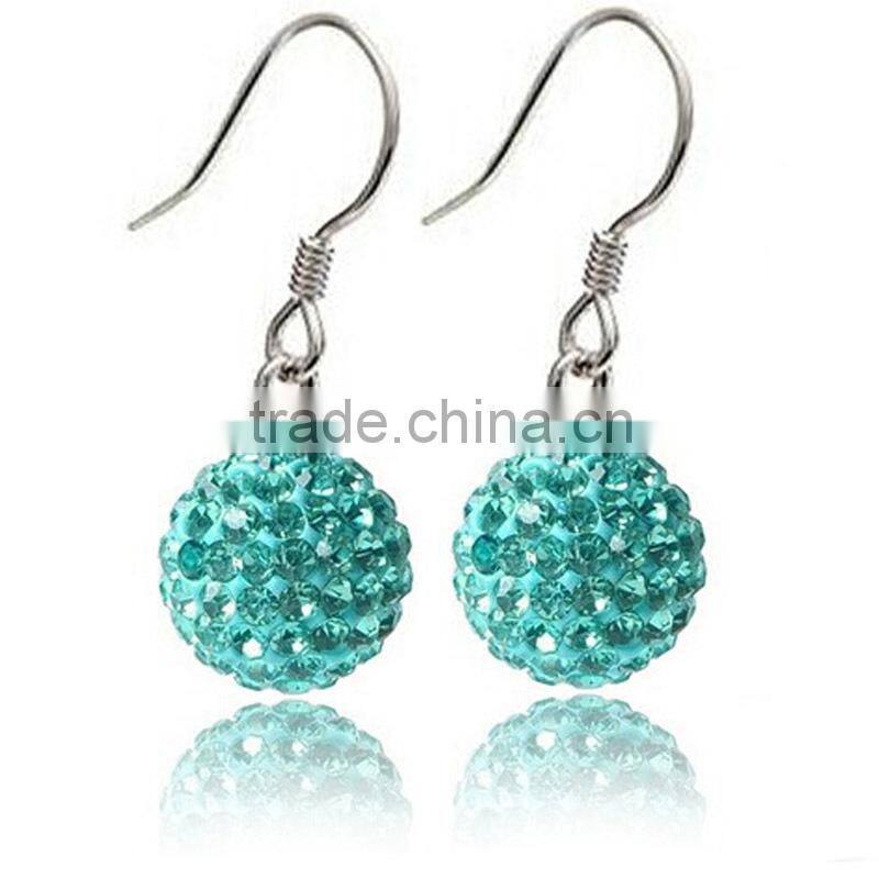 Sparkle CZ Crystal Ball 925 Silver Shamballa Hook Earring for Wedding Party