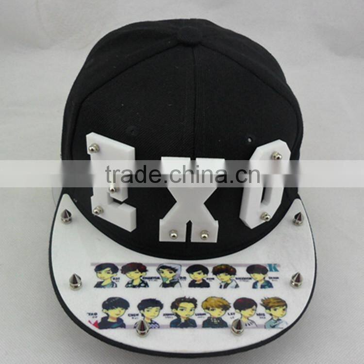2014 newest design round brim front plastic letters nailed 6 panel snapback caps