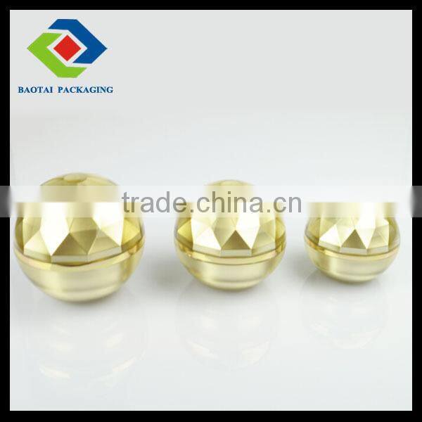 15ml/gm UV Coating with Diamond Cap Ball Shape Cosmetic Jar,Gold Plastic Mason Jar