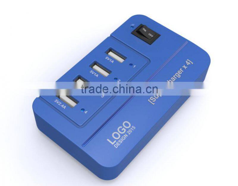 20W 4 Port Multiple USB Family-sized Desktop Rapid Charger Multi Travel Power Adapter for USB-Charged Devices(Black)