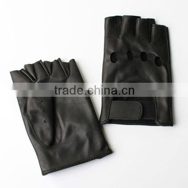 2013 stylish fingerless black leather rugged wear gloves