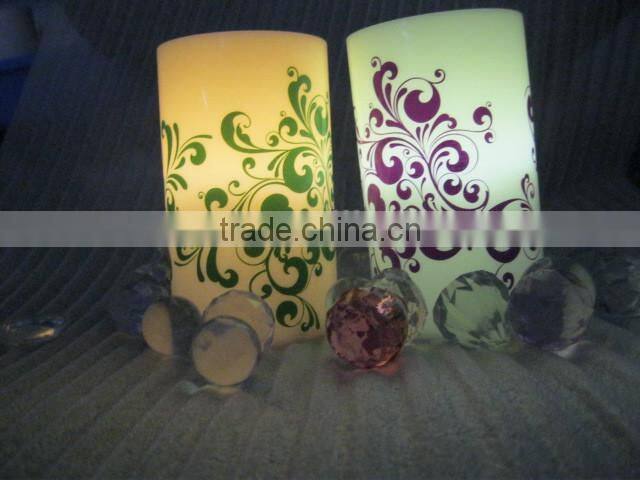 plastic beautiful printing pillar flameless decorative led candles