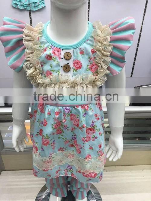 Whosale Baby girls summer outfits clothing set ruffle capri outfit