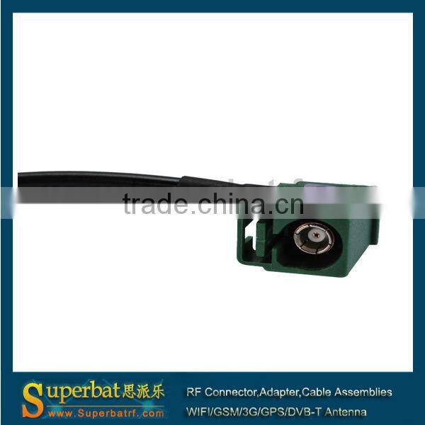 TV female straight to Fakra Jack "E"right angle pigtail cable RG174 15cm