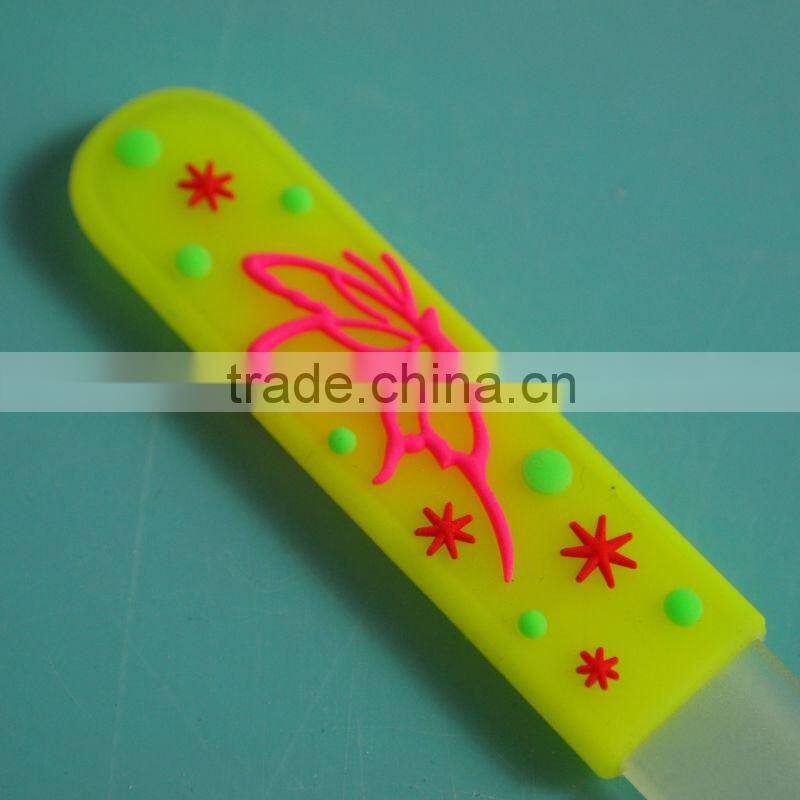 BLC-002 14cm Soft rubber handle with pvc bag etched glass nail file
