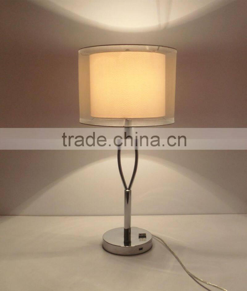 Fabric shade w/USB/Rocker Switch hotel bedside lamp with outlets