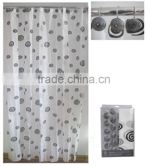 classic round pattern design peva shower curtain with resin hooks