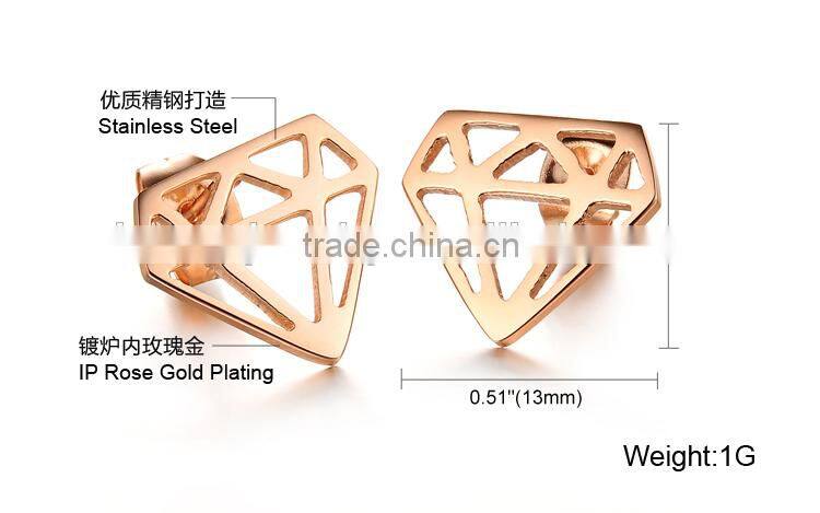 KSTONE Latest Fashion Rose Gold Plated Stainless Steel Shield Stud Earrings
