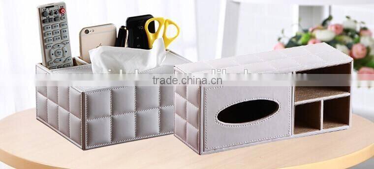 hot sale cute facial tissue box PU napkin box functionable OEM pochet tissue box