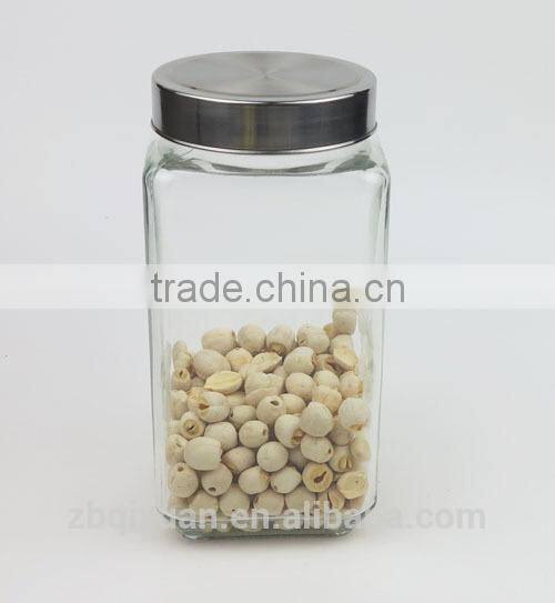 Outstanding Square Shape Glass Storage Jar with Metal Cover