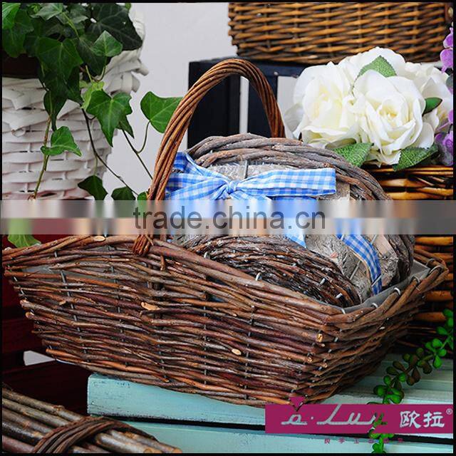 flower wicker basket with handle