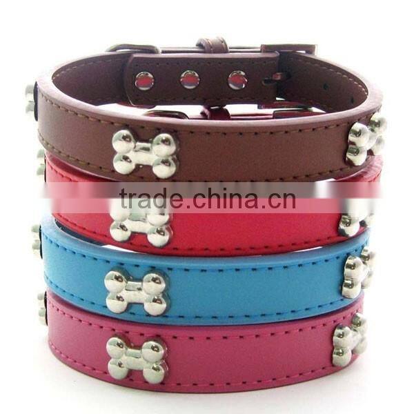 Western bone Stud Fashion Genuine Leather Pet Collars For Dog Cat