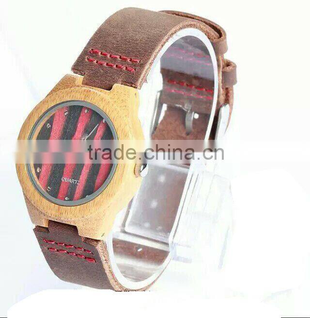 high quality fashion green maple wood watch Japan Miyota movt leather strap bamboo wooden watch
