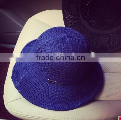 2016 wholesale high quality knitted sun helmet hollow out latest design ladies summer hat fashion
