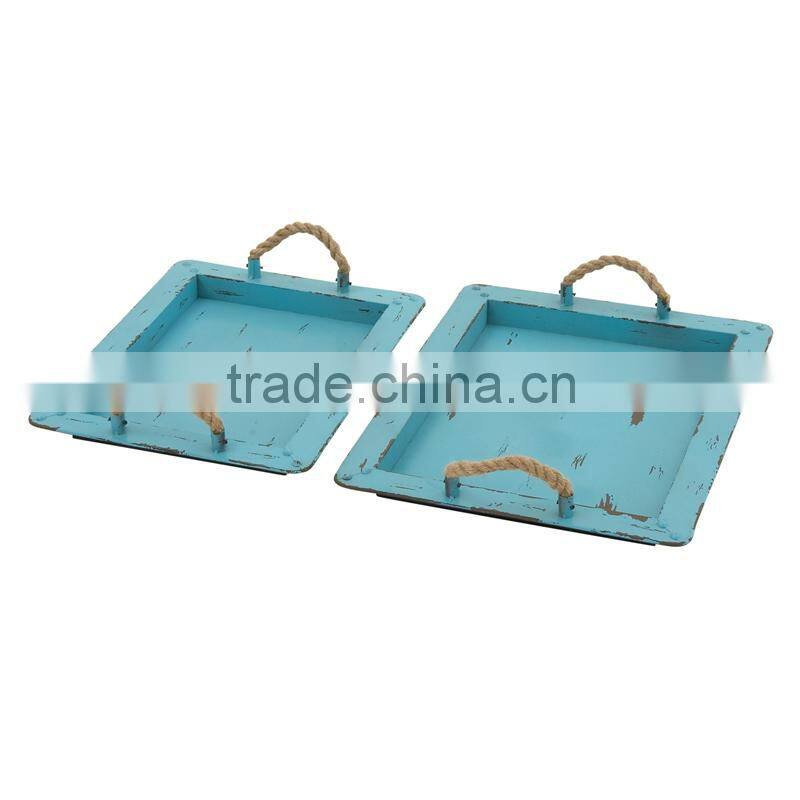 Shabby Metal Drinks Tray with 2 Metal Handles