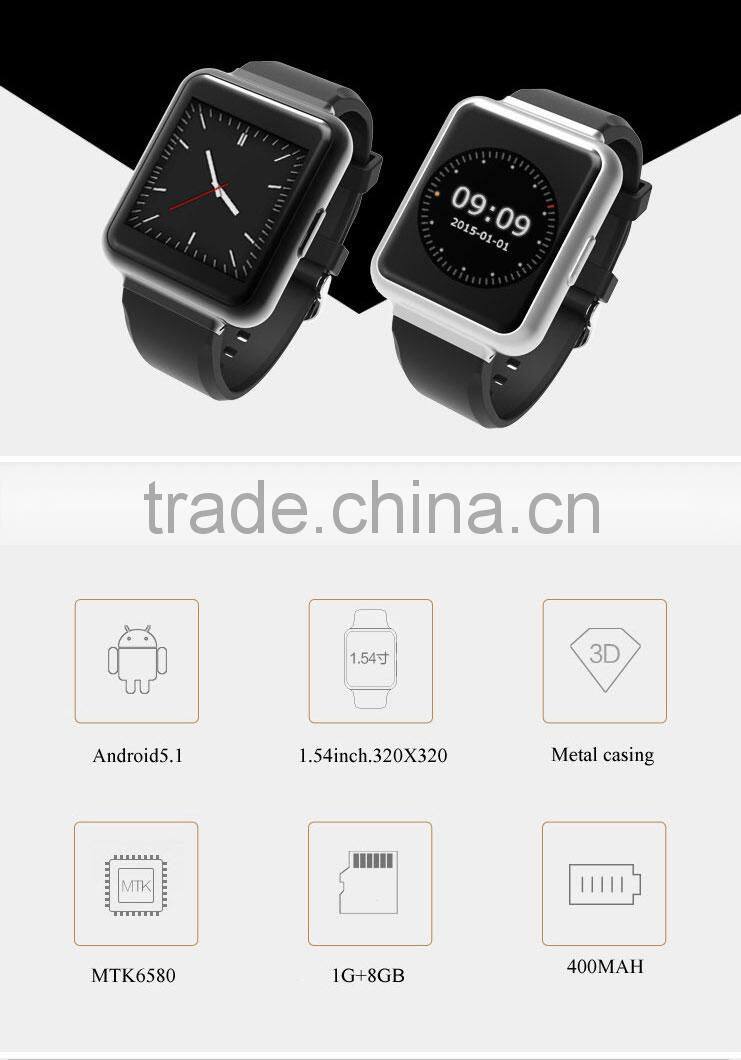 Newest Android 5.1 3G WCDMA 850/2100Mhz 3.0MP HD camera smartphone calling watch with GPS