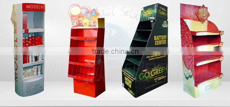 pos display for promation in store ,pos 3 tier store retail paper display stand ,popcorn store displays for advertising