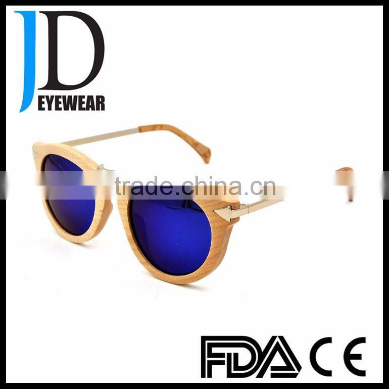 Custom Made OEM Solid Wood Sunglasses Natural Wooden Metal Sunglasses
