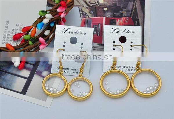 womens fashion round earrings stainless steel 18k gold plated glass earrings