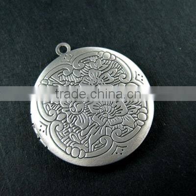 32mm brass antqiued silver vintage style flower engraved round photo locket pendant 1113014