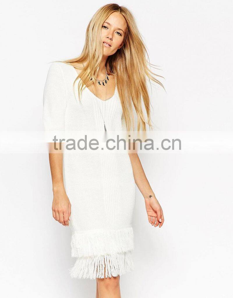 High fashion design sexy women sweater dress knitting dress fringing dress